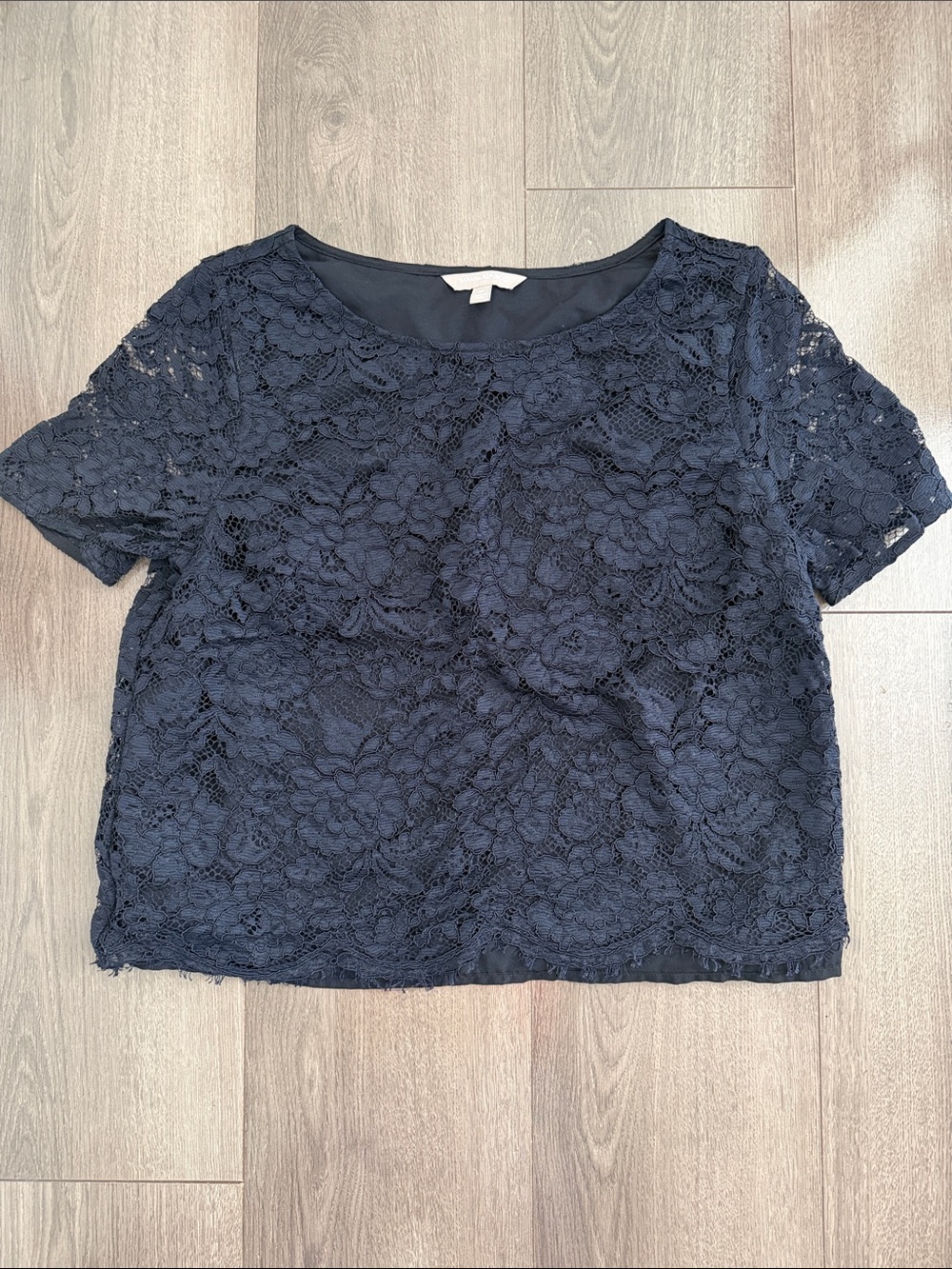 Banana Republic Navy Floral Lace Short Sleeve Top